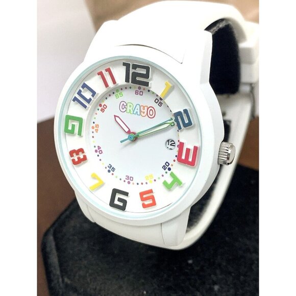 Crayo Women's Watch Quartz Analog Multicolor Dial White Rubber Band 41mm - Picture 1 of 12